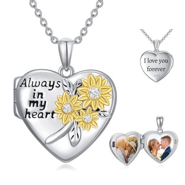 Sterling Silver Sunflower Heart Necklace-0