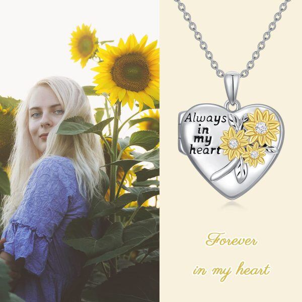 Sterling Silver Sunflower Heart Necklace-1