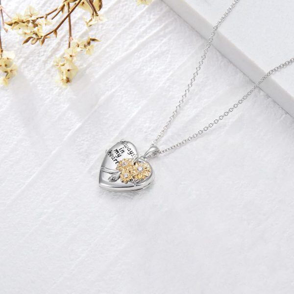 Sterling Silver Sunflower Heart Necklace-5