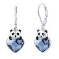 wholesale 925 Sterling Silver Blue Crystal Heart Panda Drop Earrings-0-0
