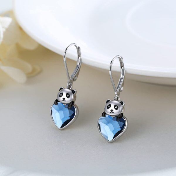 Sterling Silver Crystal Panda Earrings-1