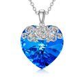 wholesale 925 Sterling Silver Blue Crystal Heart Rose Pendant Necklace for Women-0-0