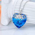 wholesale 925 Sterling Silver Blue Crystal Heart Rose Pendant Necklace for Women-0-1