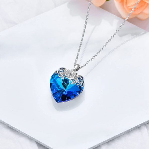 Sterling Silver Crystal Heart Rose Necklace-2