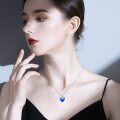 wholesale 925 Sterling Silver Blue Crystal Heart Rose Pendant Necklace for Women-0-3