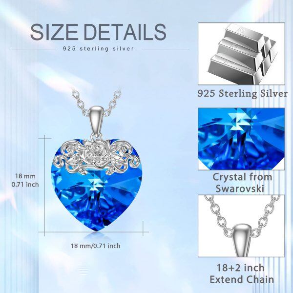 Sterling Silver Crystal Heart Rose Necklace-4