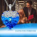 wholesale 925 Sterling Silver Blue Crystal Heart Rose Pendant Necklace for Women-0-5
