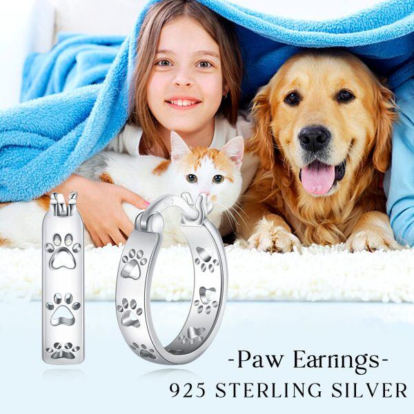 Sterling Silver Paw Earrings-4