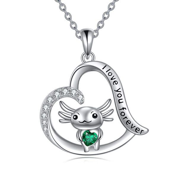 Sterling Silver Zircon Axolotl Heart Necklace-0