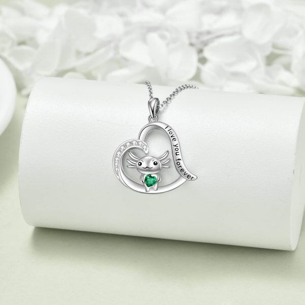 Sterling Silver Zircon Axolotl Heart Necklace-3