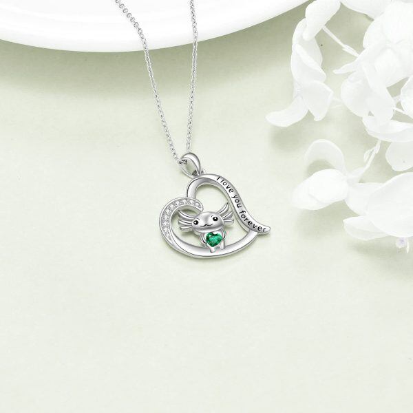 Sterling Silver Zircon Axolotl Heart Necklace-4