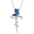 wholesale 925 Sterling Silver Blue Enamel Leaf Lotus Butterfly Cross Pendant Necklace for Women and Girls-0-0