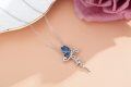 wholesale 925 Sterling Silver Blue Enamel Leaf Lotus Butterfly Cross Pendant Necklace for Women and Girls-0-2