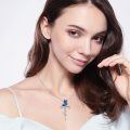 wholesale 925 Sterling Silver Blue Enamel Leaf Lotus Butterfly Cross Pendant Necklace for Women and Girls-0-4