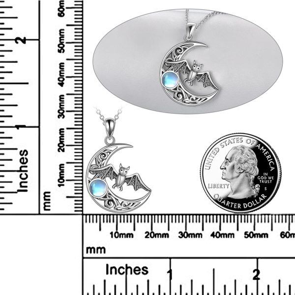 Sterling Silver Moonstone Bat Moon Necklace-2