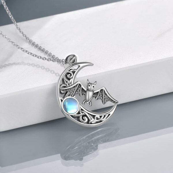 Sterling Silver Moonstone Bat Moon Necklace-4