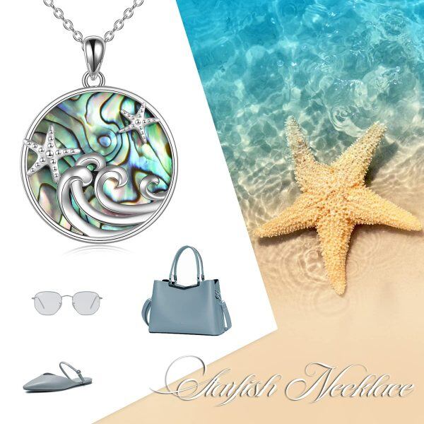 Sterling Silver Wave Starfish Necklace-5