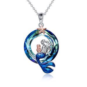 Sterling Silver Blue Crystal Mermaid Pendant Necklace-0