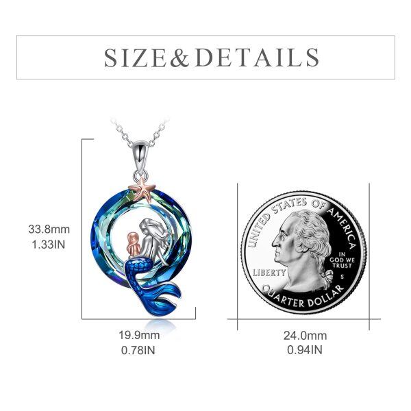 Sterling Silver Blue Crystal Mermaid Pendant Necklace-2