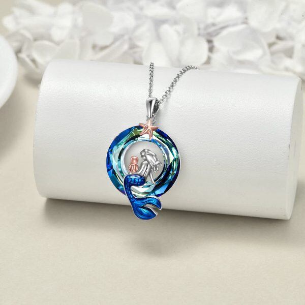 Sterling Silver Blue Crystal Mermaid Pendant Necklace-3