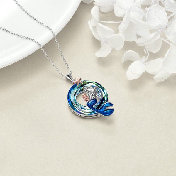 Sterling Silver Blue Crystal Mermaid Pendant Necklace-4