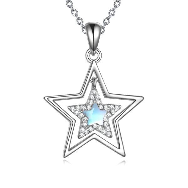 Sterling Silver Moonstone Star Necklace-0