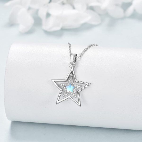 Sterling Silver Moonstone Star Necklace-2