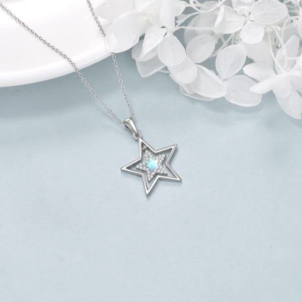 Sterling Silver Moonstone Star Necklace-3