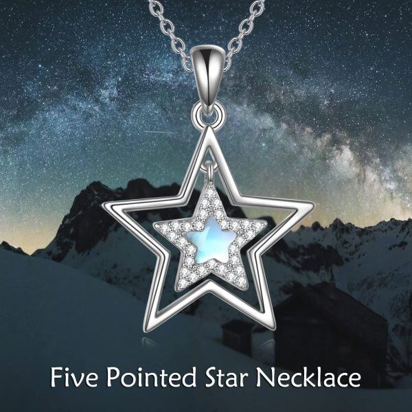 Sterling Silver Moonstone Star Necklace-5