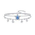 wholesale 925 Sterling Silver Blue Crystal Sea Turtle Charm Ankle Anklet with Starfish and Shell Charms-0-0