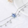 wholesale 925 Sterling Silver Blue Crystal Sea Turtle Charm Ankle Anklet with Starfish and Shell Charms-0-1