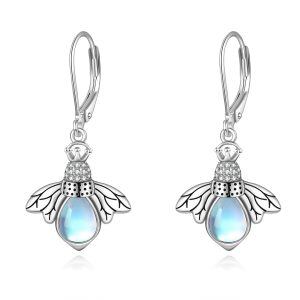 Sterling Silver Moonstone Bee Earrings-0