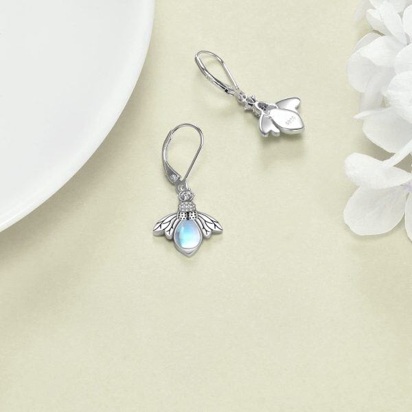 Sterling Silver Moonstone Bee Earrings-4