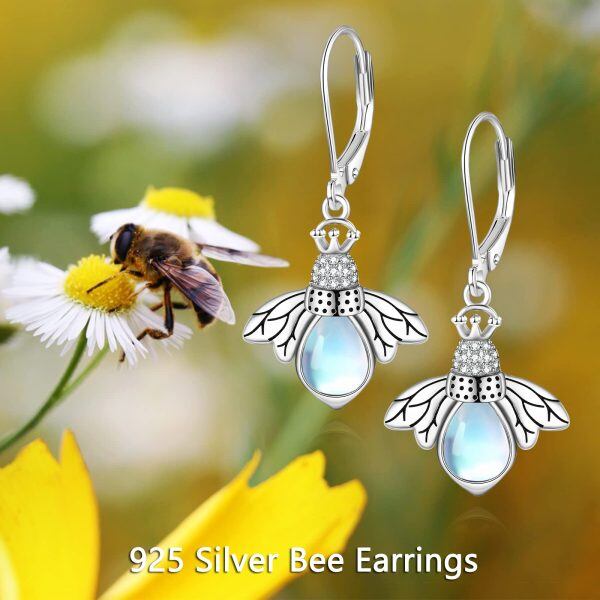 Sterling Silver Moonstone Bee Earrings-5