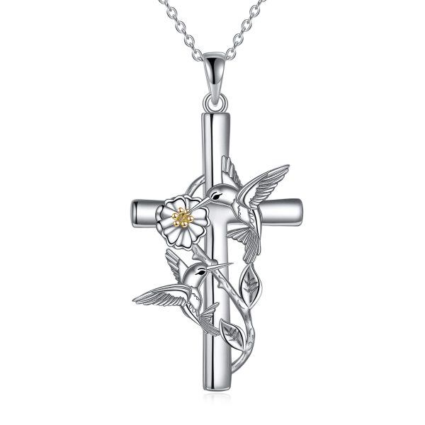 Sterling Silver Cross Hummingbird Necklace-0