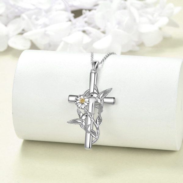 Sterling Silver Cross Hummingbird Necklace-3