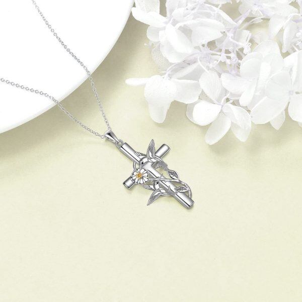 Sterling Silver Cross Hummingbird Necklace-4