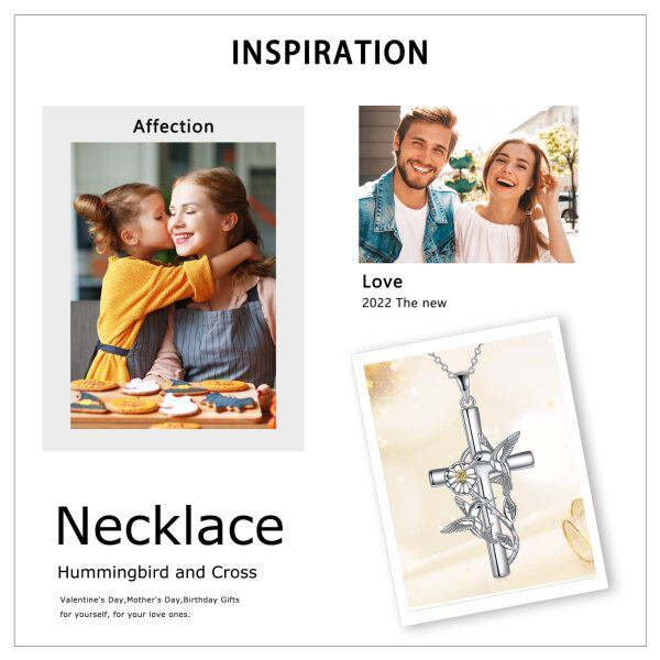 Sterling Silver Cross Hummingbird Necklace-5