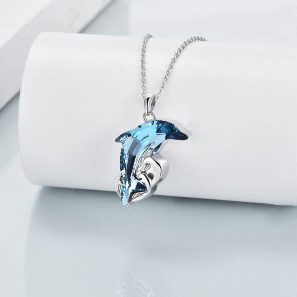 Sterling Silver Crystal Dolphin Pendant Necklace-3