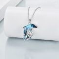 wholesale 925 Sterling Silver Blue Crystal Dolphin Pendant Necklace for Women-0-3