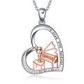 wholesale 925 Sterling Silver 925 Piano Heart Pendant Necklace with Rose Gold Accents and Cubic Zirconia Stones - I Love You Forever Message-0-0