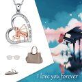 wholesale 925 Sterling Silver 925 Piano Heart Pendant Necklace with Rose Gold Accents and Cubic Zirconia Stones - I Love You Forever Message-0-5