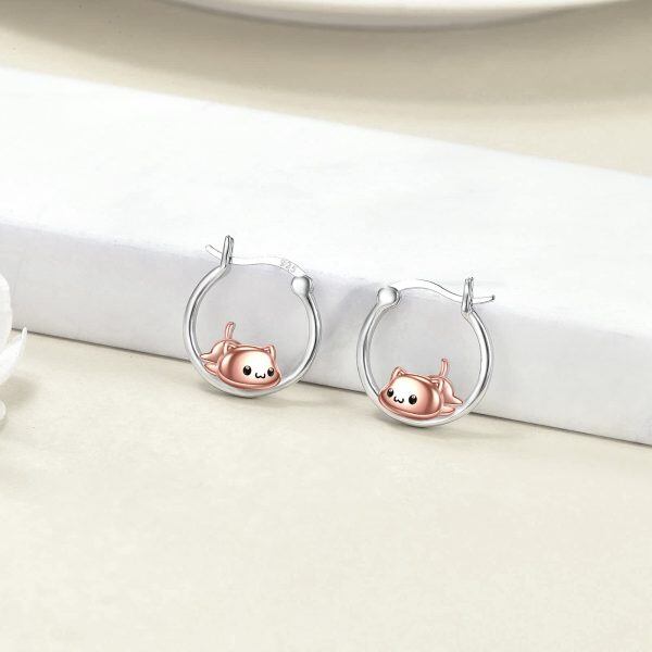 Sterling Silver Cat Hoop Earrings-2