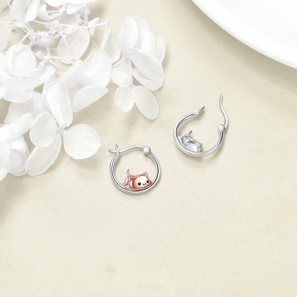 Sterling Silver Cat Hoop Earrings-3