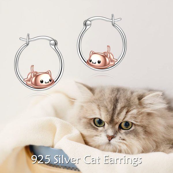 Sterling Silver Cat Hoop Earrings-5