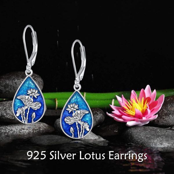 925 Sterling Silver Lotus Flower Drop Earrings-4