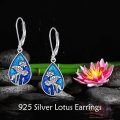 wholesale 925 Sterling Silver Blue Enamel Flower Drop Earrings-0-4