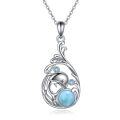 wholesale 925 Sterling Silver Larimar Dolphin Pendant Necklace for Women - Ocean Blue Gemstone -0-0