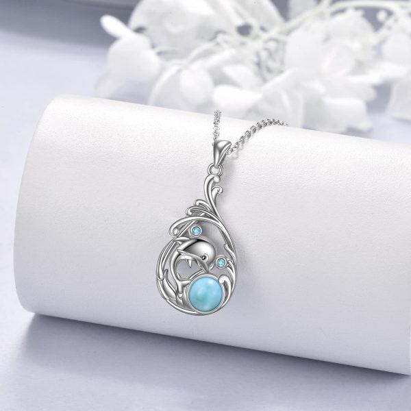 Sterling Silver Larimar Dolphin Pendant Necklace-3