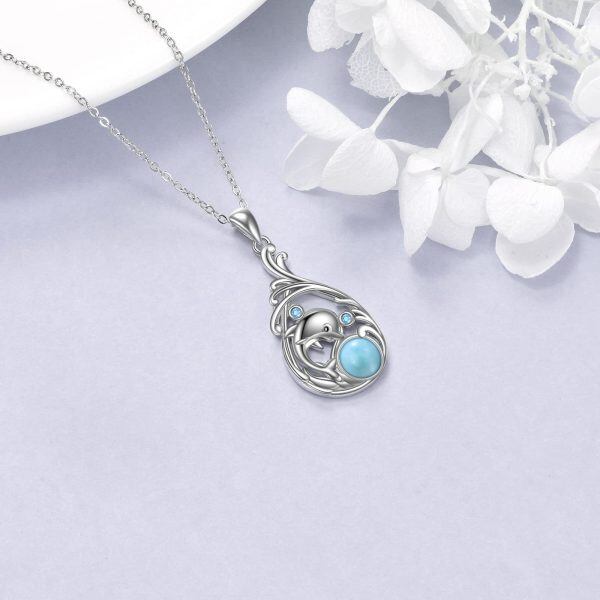 Sterling Silver Larimar Dolphin Pendant Necklace-4